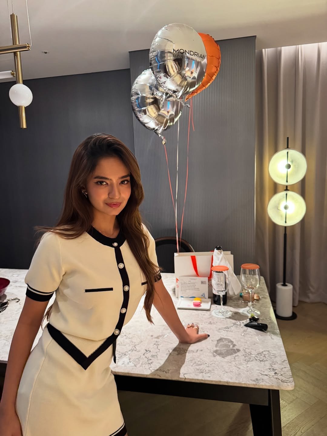 Anushka Sen monochrome co-ord set retro chic photo