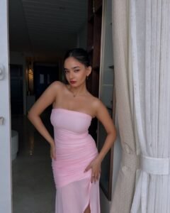 Anushka Sen Elegant Strapless Pink Gown Indoor Chic Shoot (1)