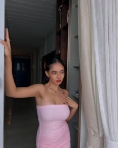 Anushka Sen Elegant Strapless Pink Gown Indoor Chic Shoot (17)