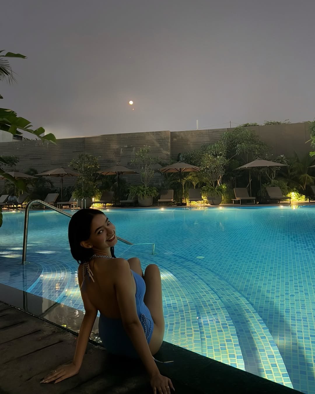 Anushka Sen Luxe Blue Swimsuit Evening Resort Lounge Shoot (13)