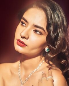 Anushka Sen Luxe Red Strapless Gown Glamorous Studio Shoot (1)