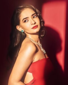 Anushka Sen Luxe Red Strapless Gown Glamorous Studio Shoot (14)
