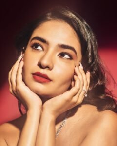 Anushka Sen Luxe Red Strapless Gown Glamorous Studio Shoot (16)
