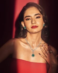 Anushka Sen Luxe Red Strapless Gown Glamorous Studio Shoot (18)