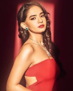 Anushka Sen Luxe Red Strapless Gown Glamorous Studio Shoot (19)