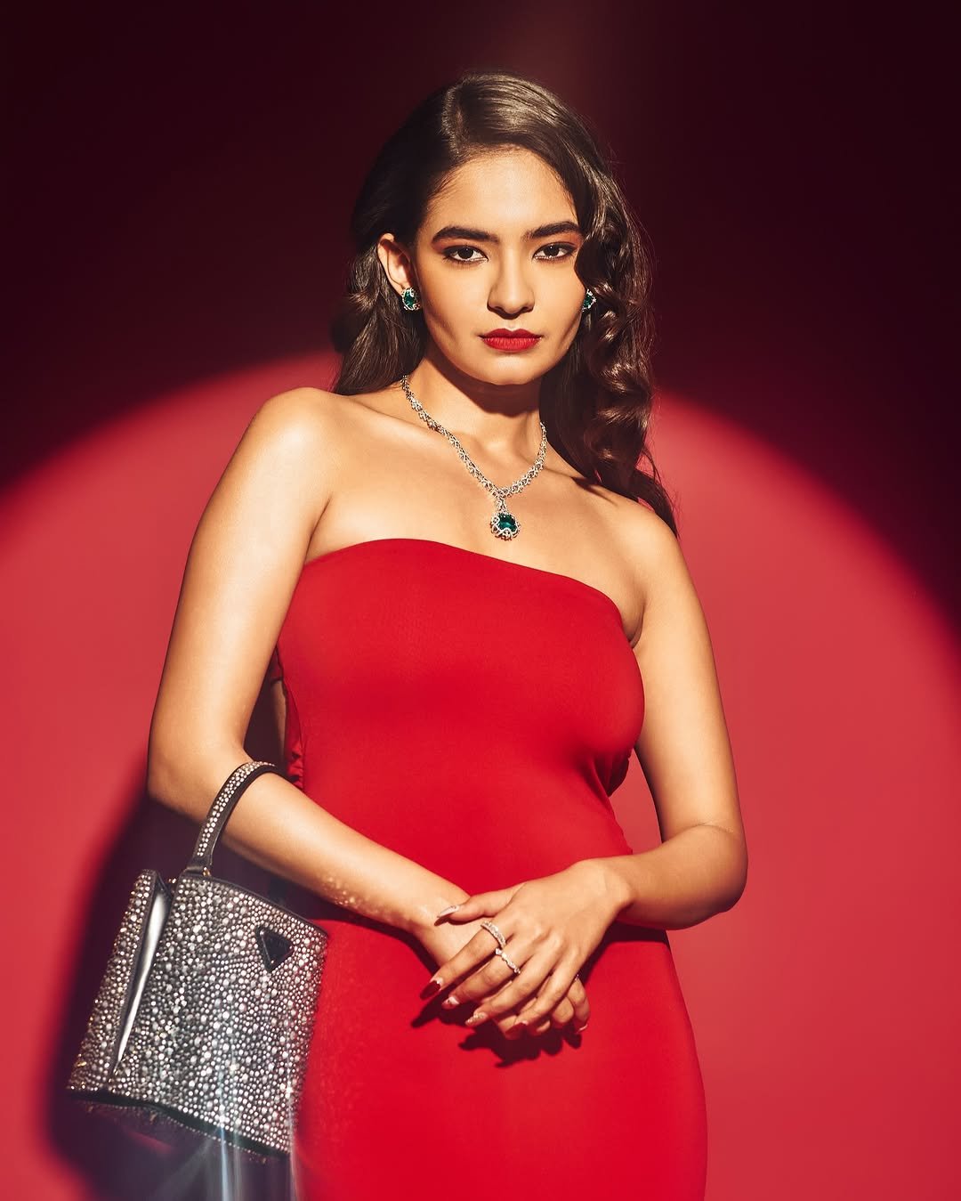 Anushka Sen Luxe Red Strapless Gown Glamorous Studio Shoot (23)