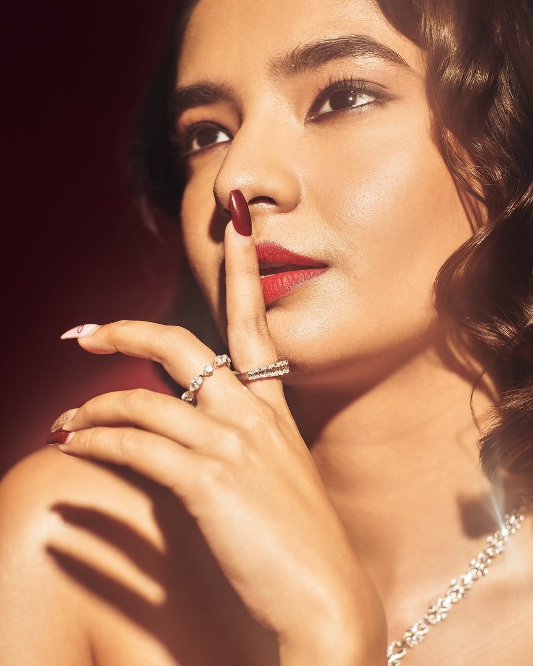 Anushka Sen Luxe Red Strapless Gown Glamorous Studio Shoot (29)