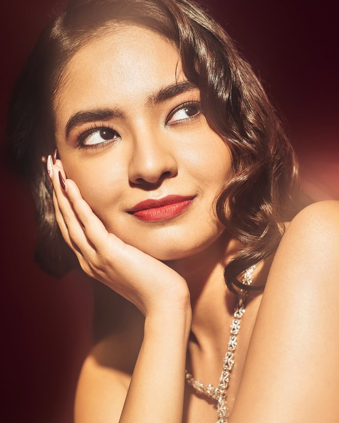 Anushka Sen Luxe Red Strapless Gown Glamorous Studio Shoot (4)