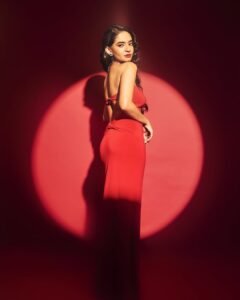 Anushka Sen Luxe Red Strapless Gown Glamorous Studio Shoot (44)