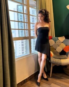 Anushka Sen Modern Black Strapless Dress Window Fashion Shoot (4)