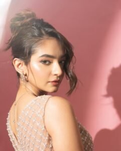 Anushka Sen Pastel Netted Gown Elegant Pink Backdrop Shoot (14)