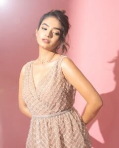 Anushka Sen Pastel Netted Gown Elegant Pink Backdrop Shoot (15)