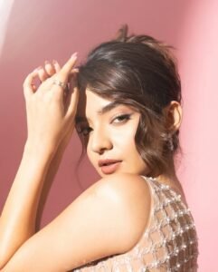 Anushka Sen Pastel Netted Gown Elegant Pink Backdrop Shoot (16)