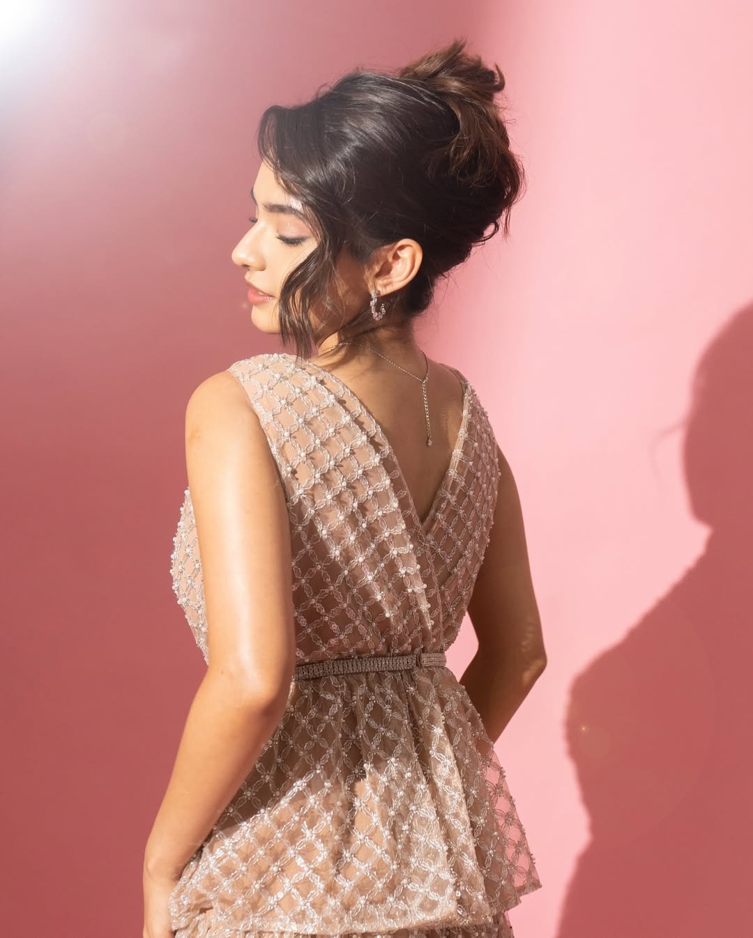 Anushka Sen Pastel Netted Gown Elegant Pink Backdrop Shoot (17)