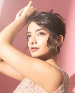 Anushka Sen Pastel Netted Gown Elegant Pink Backdrop Shoot (2)