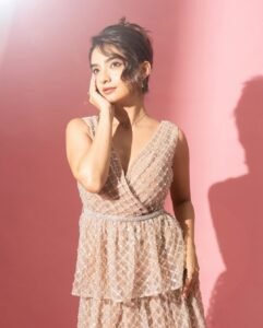 Anushka Sen Pastel Netted Gown Elegant Pink Backdrop Shoot (3)