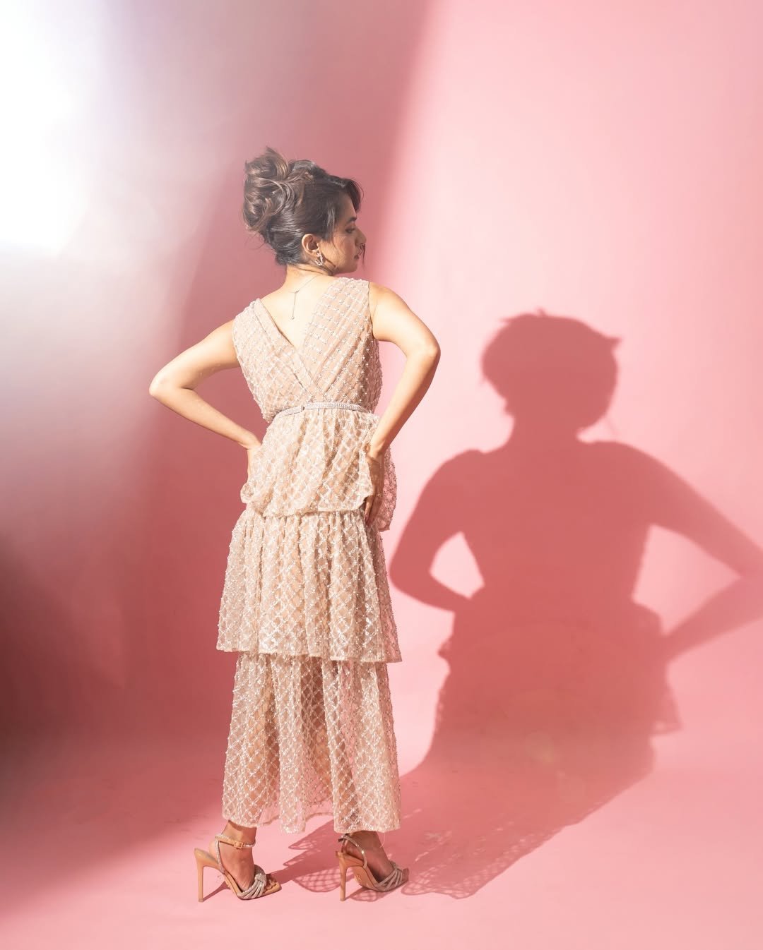 Anushka Sen Pastel Netted Gown Elegant Pink Backdrop Shoot (4)