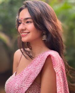 Anushka Sen Pastel Pink One-Shoulder Lehenga Garden Shoot (12)