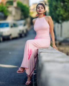 Anushka Sen youthful pink dress fun fashion photo
