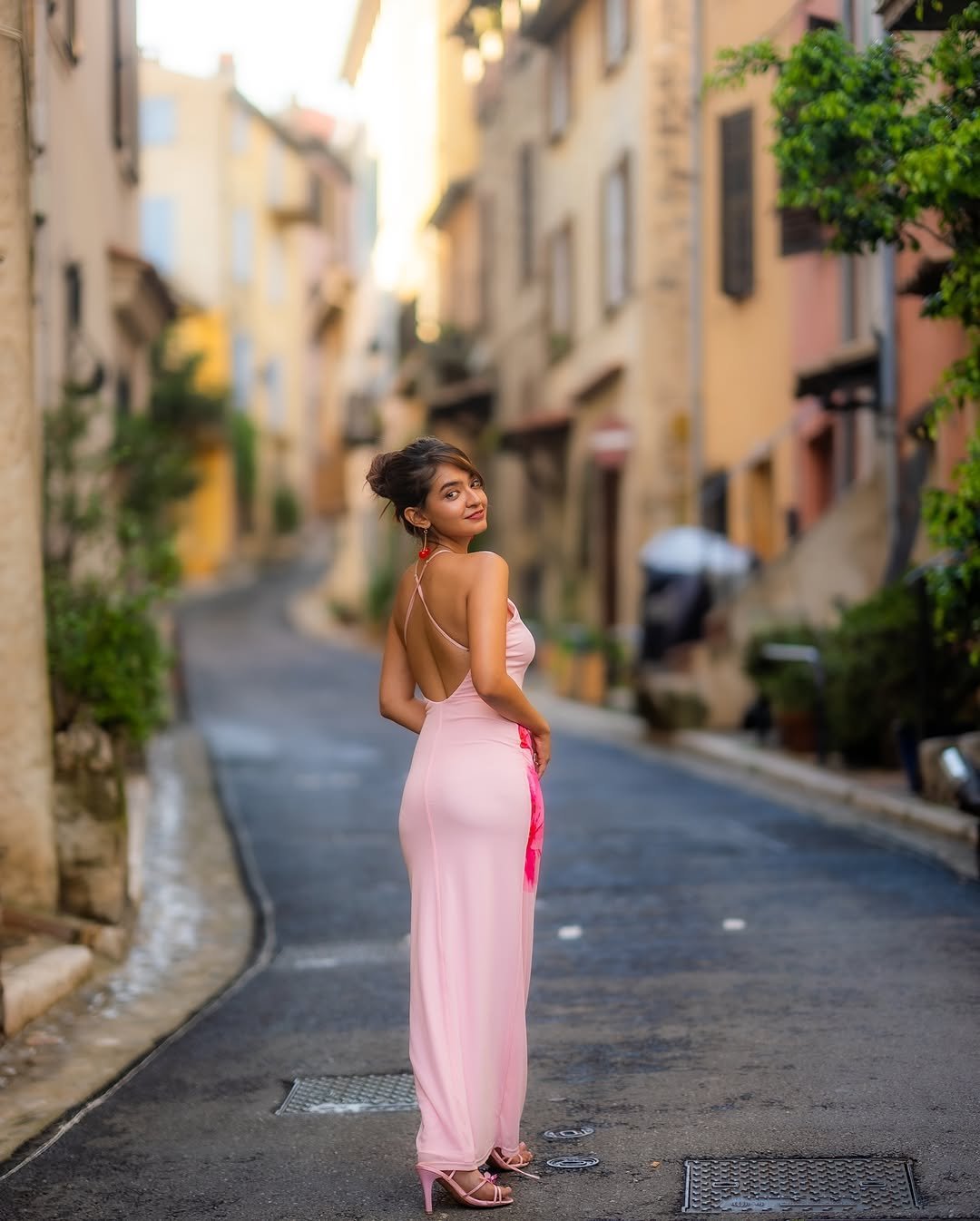 Anushka Sen Playful Pastel Pink Halter Dress – Cherry Statement Earrings (9)