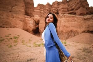 Indian actress Anushka Sen athletic wear nature shoot