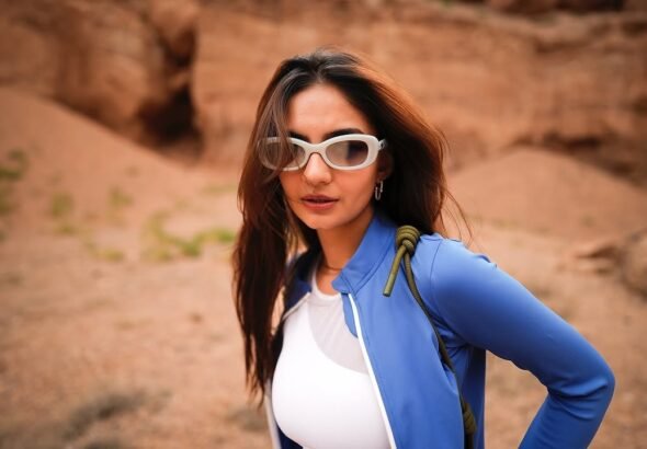 Indian actress Anushka Sen athletic wear nature shoot