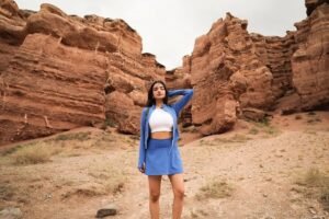 Indian actress Anushka Sen athletic wear nature shoot