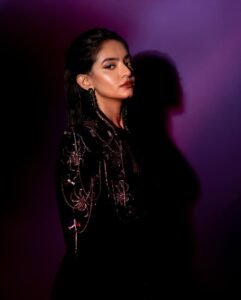 Anushka Sen Statement Glam Embellished Jacket and Fishnet Crop Top (12)