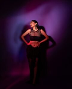 Anushka Sen Statement Glam Embellished Jacket and Fishnet Crop Top (17)