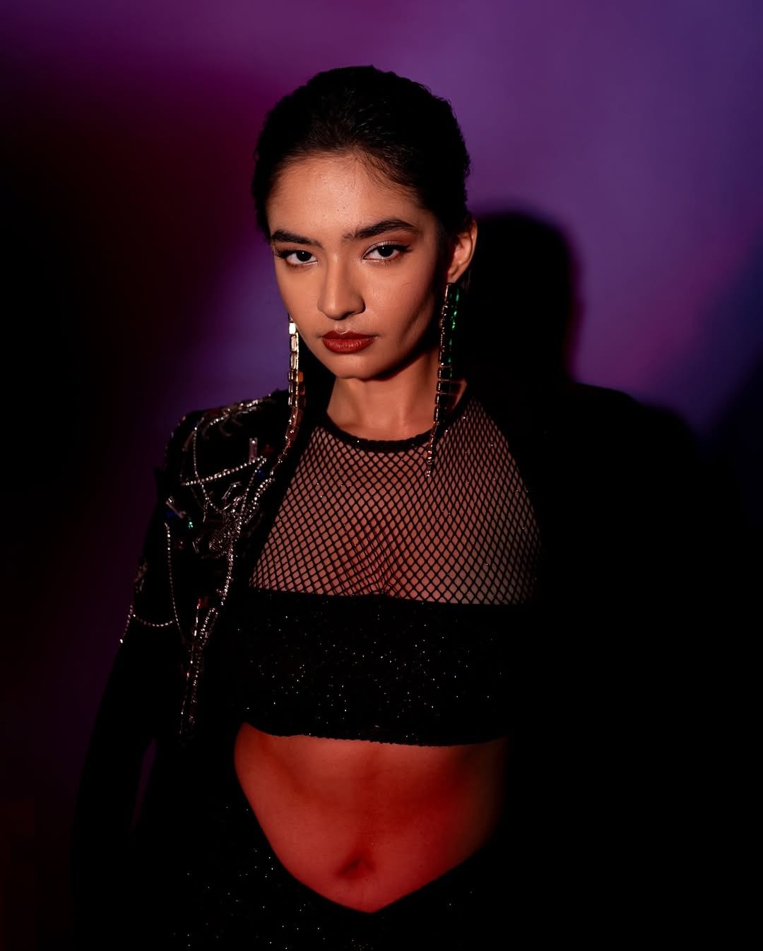 Anushka Sen Statement Glam Embellished Jacket and Fishnet Crop Top (36)