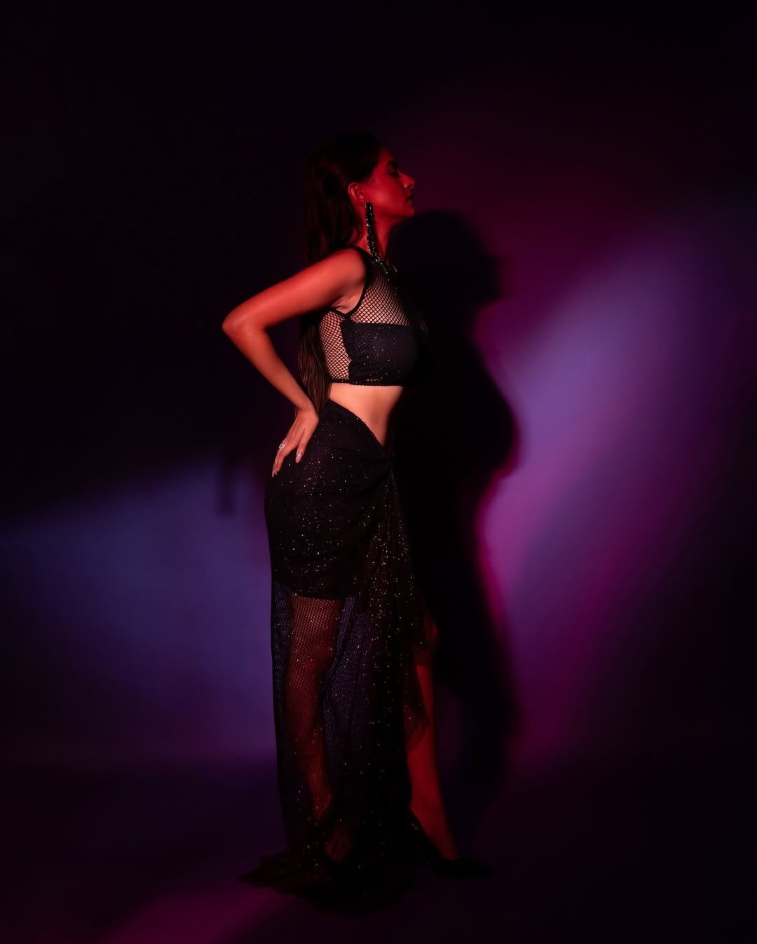 Anushka Sen Statement Glam Embellished Jacket and Fishnet Crop Top (37)