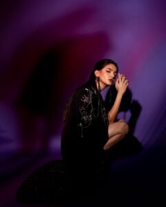 Anushka Sen Statement Glam Embellished Jacket and Fishnet Crop Top (9)