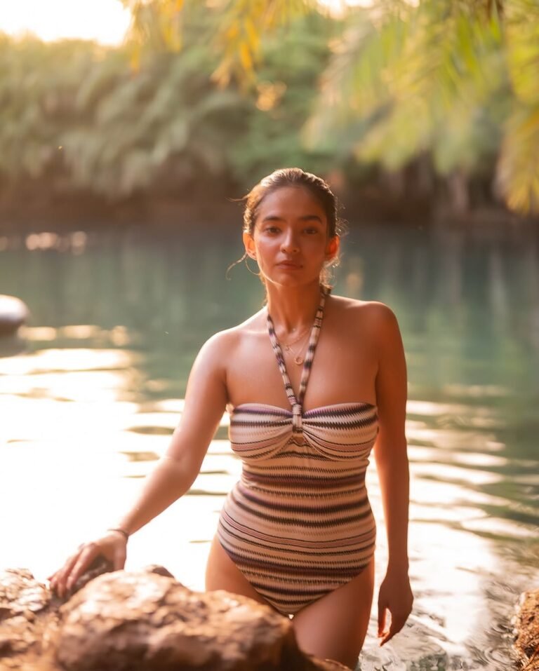 Anushka Sen Striped Halter Swimsuit Nature Glow Shoot (1)