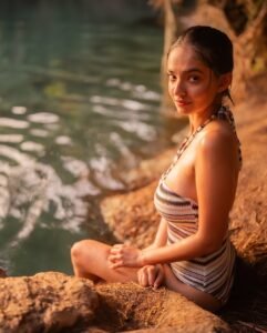 Anushka Sen Striped Halter Swimsuit Nature Glow Shoot (10)