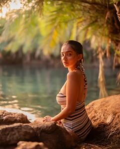 Anushka Sen Striped Halter Swimsuit Nature Glow Shoot (11)
