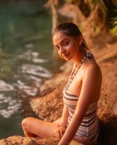 Anushka Sen Striped Halter Swimsuit Nature Glow Shoot (12)