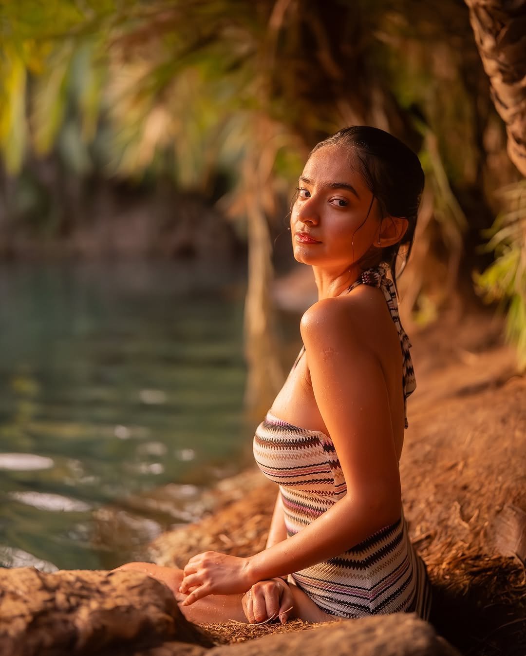Anushka Sen Striped Halter Swimsuit Nature Glow Shoot (2)
