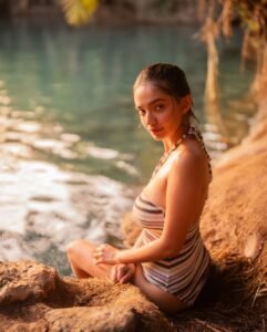 Anushka Sen Striped Halter Swimsuit Nature Glow Shoot (5)