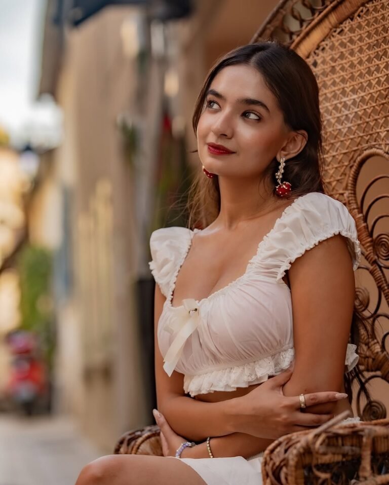 Anushka Sen feminine ruffle co-ord vacation style