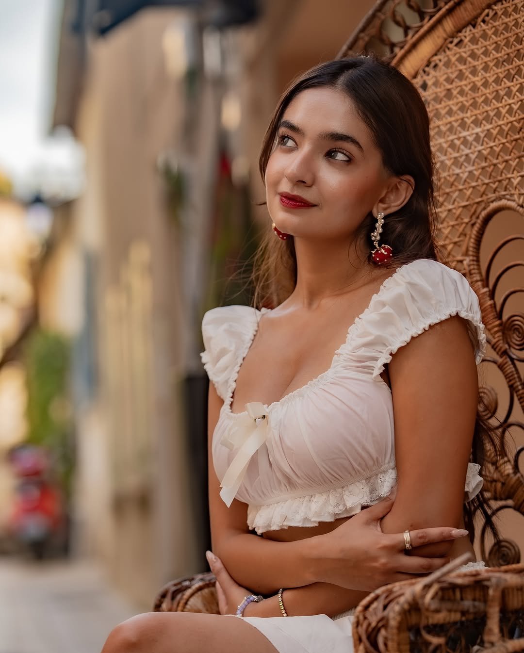 Anushka Sen feminine ruffle co-ord vacation style