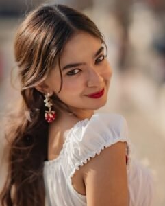 Anushka Sen white ruffle co-ord beachside summer photo