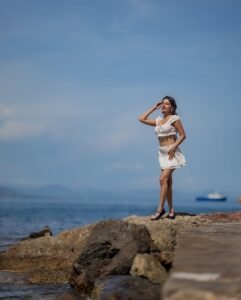 Anushka Sen feminine ruffle co-ord vacation style