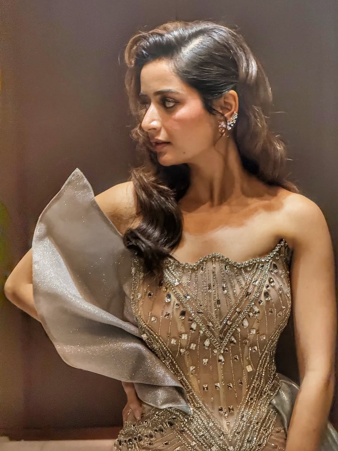 Ashika Ranganath Glamorous in Silver Mirror Gown (10)