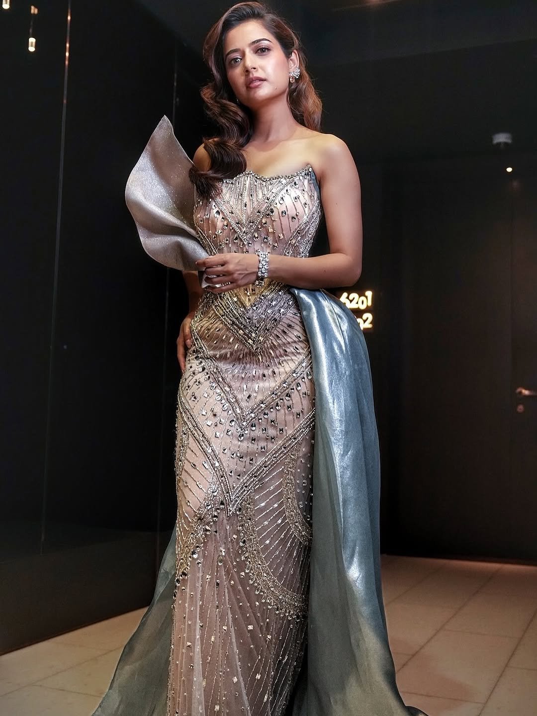 Ashika Ranganath Glamorous in Silver Mirror Gown (5)