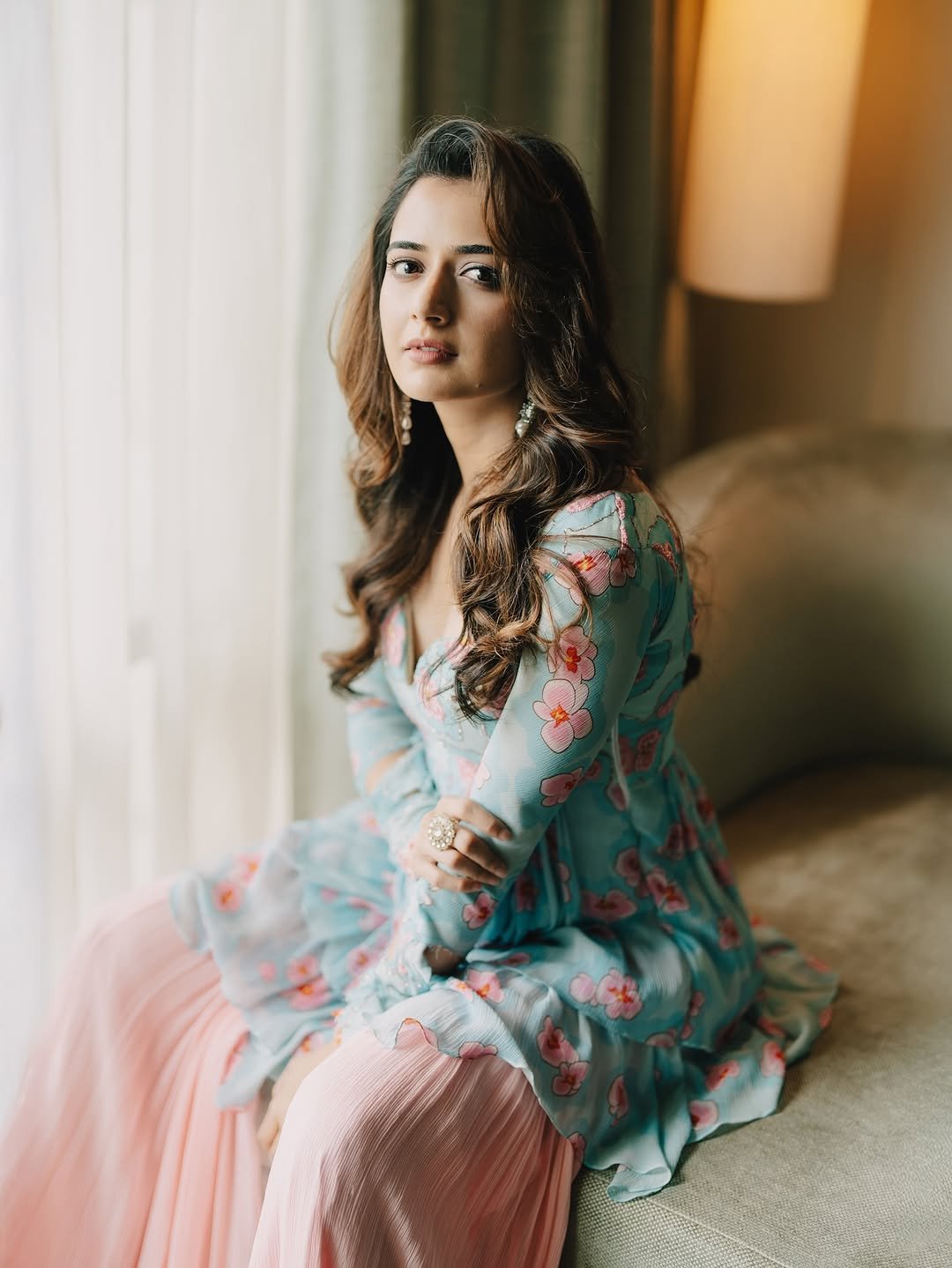 Ashika Ranganath Lovely in Blue Floral Dress (11)