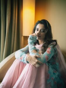 Ashika Ranganath Lovely in Blue Floral Dress (2)