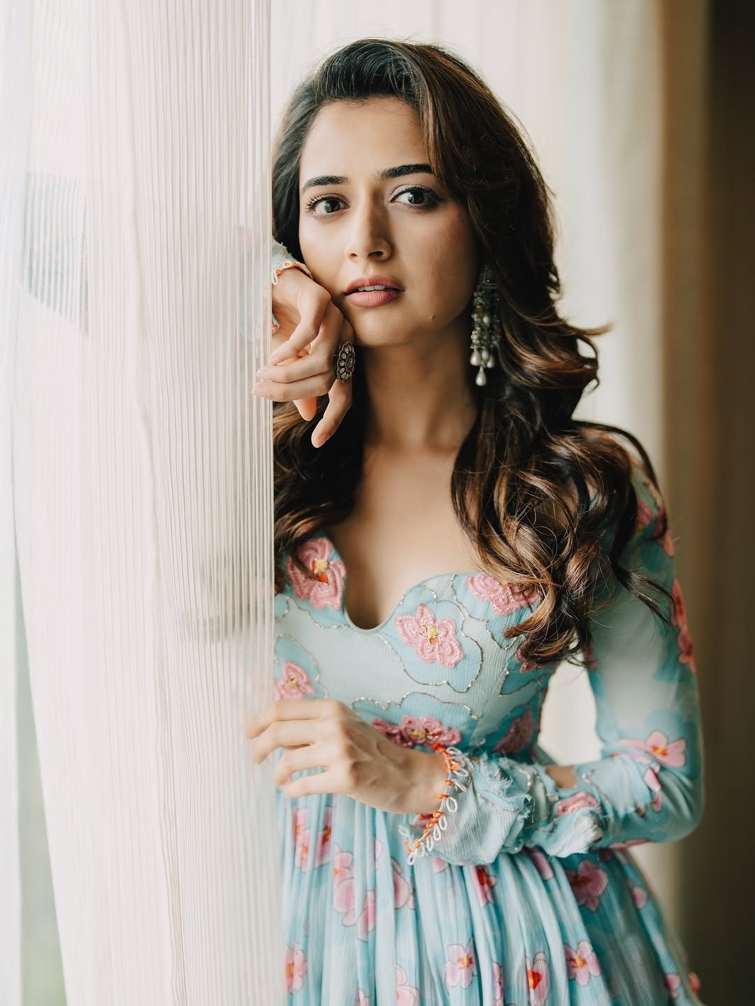 Ashika Ranganath Lovely in Blue Floral Dress (8)