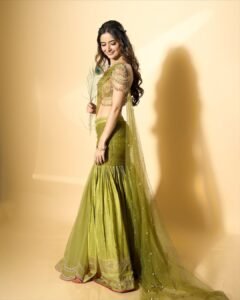 Ashika Ranganath Stunning in Green Embroidered Saree (2)