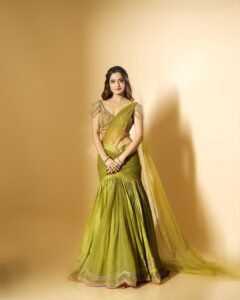 Ashika Ranganath Stunning in Green Embroidered Saree (8)