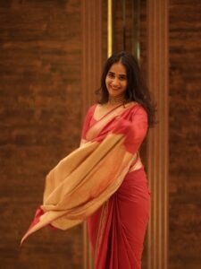 Deepthi Sunaina Elegant Pink Saree Indoor Photoshoot (10)